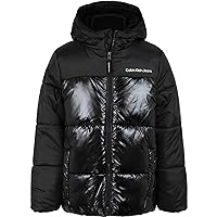 Calvin Klein Boys' Heavy Weight Hooded Bubble Jacket with Polar Fleece Lining