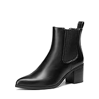 DREAM PAIRS Women's Retro Elastic Chelsea Ankle Boots Fashion Low Chunky Block Heel Pointed Toe Fall Heeled Booties Shoes