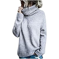Clearance Fashion Women Chenille Sweaters Casual Turtleneck Jumper Soft Knit Side Slit Pullover Winter Warm Sweaters Loose Tops Suéter Corto De Cuello Alto Gray