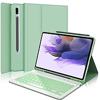 Keyboard Case for Samsung Galaxy Tab S8 Plus 2022/S7 FE 2021/S7 Plus 2020/12.4 inch - 7 Color Backlight, Detachable Bluetooth Keyboard, Smart Protective Cover with S Pen Holder, Green
