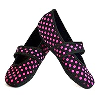Betsy Lou Women's Shoes, Foldable & Flexible Flats, Travel & Exercise Shoes, Dance Shoes, Yoga Socks, Indoor Shoes, Slippers, Black with Pink Polka Dots, Small