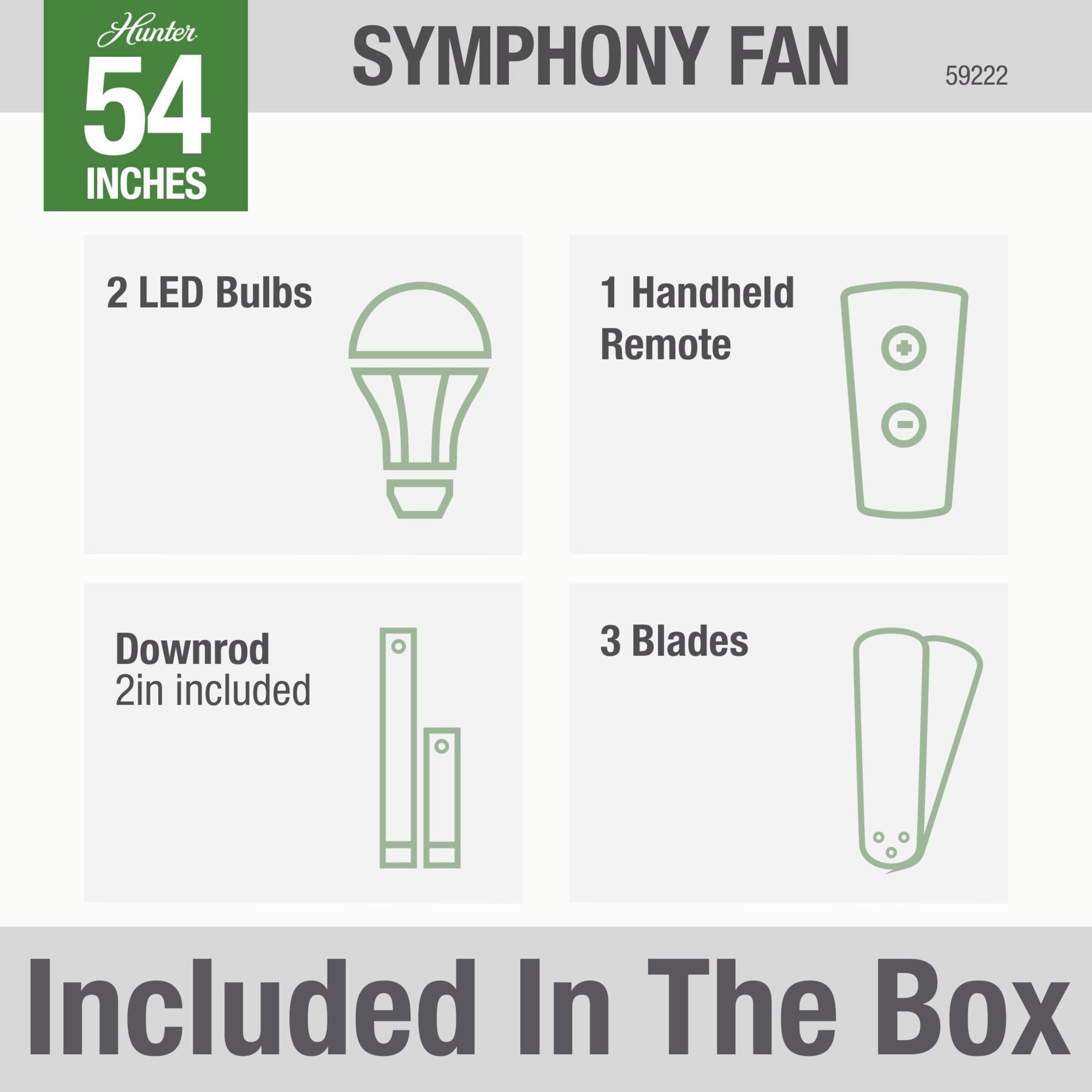 Hunter Fan Company, 59222, 54 inch Wi-Fi Symphony Fresh White Ceiling Fan with LED Light Kit and Handheld Remote, Smart Fan, Matte Nickel finish