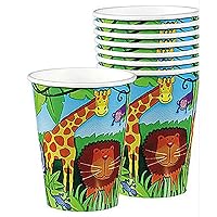 Amscan Wild Jungle Animals Themed Party Paper Cups Tableware (Pack of 8), Multicolor, 9 oz