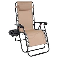 ABCCANOPY Zero Gravity Adjustable Reclining Patio Chair Lounge Chair with Removable Pillow and Cup Holder Tray, (Beige)