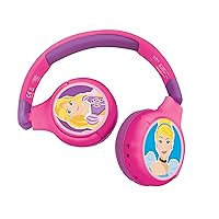 LEXIBOOK Disney Princess 2-in-1 Bluetooth Headphones for Kids - Stereo Wireless Wired, Kids Safe, Foldable, Adjustable, HPBT010DP