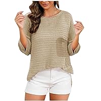 Women's Pullover Sweater Casual Long Sleeve Crewneck Loose Hollow Out Knit Jumper Tops Lightweight Knitted Sweaters