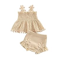 Newborn Baby Girls Summer Outfit Hallow Out Pleated Tank Tops and High Waisted Shorts Set 2 Piece Summer Clothes