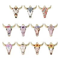 22Pcs Enamel Alloy Cow Charms Pendants Golden Western Cattle Head Charms Flower Printed Ox Head Charms for DIY Bracelets Necklaces Earrings Jewelry Making Crafts