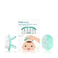 Frida Baby Head-Hugging Hairbrush and Comb Set | Flexi-Brush Countors to Head, Soft Bristled Brush, for Newborns and Up | Hair Brush + Comb + Storage Case
