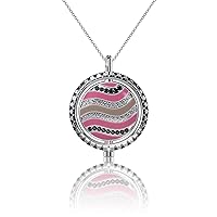 talia Rhodium Plated Sterling Silver Hand-Applied Enamel with Black and White Diamond Cut CZ Rotating 2 Charm Pendant Necklace on 20 to 32 Inch Chain