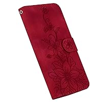 Wallet Case Compatible with iPhone 14, Lily Floral Pattern Leather Flip Phone Protective Cover with Card Slot Holder Kickstand (Red)