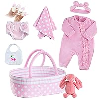 JIZHI 8 Pcs Reborn Baby Doll Clothes for 17-22 Inch Baby Doll with Bassinet Baby Doll Clothes Outfit Accessories fit Newborn Baby Doll Girl