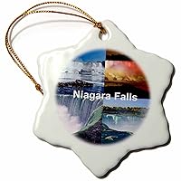 3dRose Niagara Falls Collage Snowflake Porcelain Ornament, 3-Inch