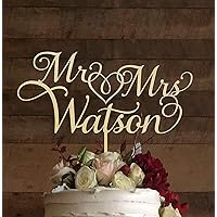 Wedding Cake Topper Personalised Mr And Mrs Calligraphy Personalized Cake Topper Surname Gold Acrylic Customized Surname Cake Topper Gold,silver,black,white,green,red,blue,purple