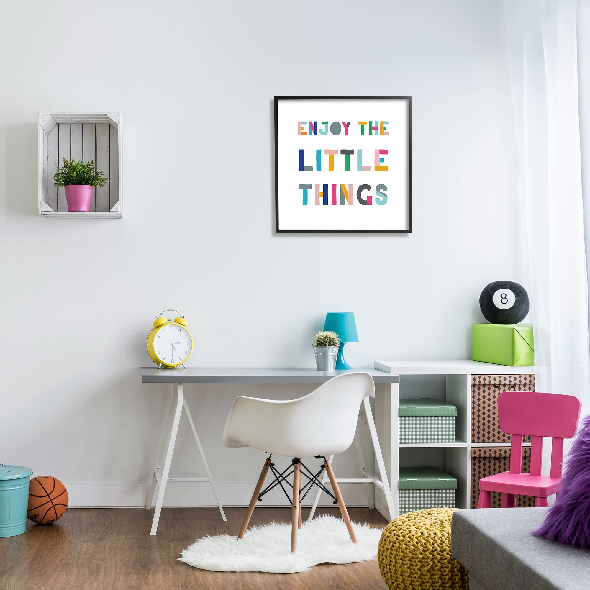 Stupell Industries Enjoy Little Things Kids' Motivational Phrase Block Typography, Designed by CAD Designs Black Framed Wall Art, 24 x 24, White