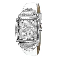 Peugeot Couture Women Crystal Square Shape Watch with Leather Band Strap