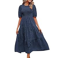 XJYIOEWT Corset Prom Dress,2023 Summer Women's Round Neck Pleated Puff Sleeve Layered Floral Dress Long Sleeve Midi Dres