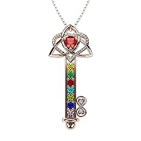 Central Diamond Center Key to Infinity Love Mother & Child Necklace w/ 1-7 Birthstones in Silver, 10K, or 14K Gold
