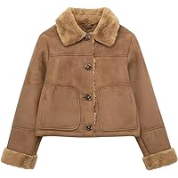 Women’s Vintage Brown Genuine Suede Leather Jacket with Sherpa Shearling Faux Fur Lining