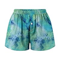 Womens Casual Pajama Bottoms Tie Dye Front Button Sleeping Shorts Soft Lounge Pants for Yoga Gym Running