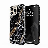 Phone Case Compatible with iPhone 14 PRO - Hybrid 2-Layer Hard Shell + Silicone Protective Case -Black and Gold Onyx Marble Golden Stone - Scratch-Resistant Shockproof Cover