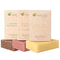 Soap Set - Made with Natural and Organic Ingredients. Gentle Soap. 1 Oatmeal Milk & Honey Soap - 1 Calamine Soap - 1 Aloe Vera & Calendula Soap - 4.5oz Bar