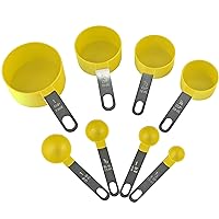 Reston Lloyd 8pc Measuring Cups & Spoons for Dry & Liquid Ingredients, Food Grade Plastic with Stainless Steel Handles, Lemon