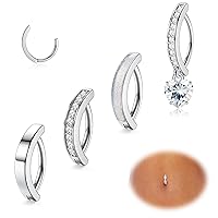 FIBO STEEL 4Pcs Clicker Belly Button Rings for Women 316L Surgical Steel Clicker Belly Rings CZ Flower Butterfly Curved Reverse Navel Rings Belly Piercing Jewelry Barbell 14G