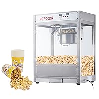 KYBOIT 8 OZ Popcorn Machine with 10 PACK Popcorn Buckets,Silver Temperature controlled Popcorn Machine with Digital Display for Movie Night,Old Fashion Movie Theater Style,3 Mins Get 40 Cups Popcorn