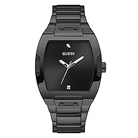 GUESS Men's Trend Casual Tonneau Diamond 43mm Watch – Black Dial Stainless Steel Case & Bracelet