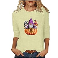 Womens Halloween Gnomes Pumpkin T-Shirt Funny Cute Gnome Witch Shirts 3/4 Sleeve Round Neck Casual Fall Tee Tops
