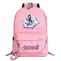 Kuromi Casual Daypacks Cute Graphic Durable Bookbag Lightweight Student Rucksack with USB Charging Port