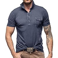 Men's Polo Shirts Short Sleeve Ribbed Knit Polo T Shirts Fashion Casual Golf Shirts Vintage Button Down Shirt