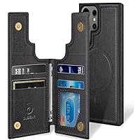 for Samsung Galaxy S23 Ultra Phone case[Compatible with magsafe][RFID Blocking Leather][Magnetic 2-in-1 Detachable][Back Flip Folio Wallet Cases]Shockproof Men Women Cover for S23Ultra 5G Black