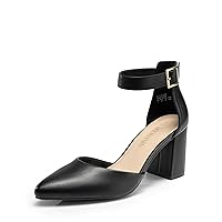 DREAM PAIRS Women's Closed Pointed Toe High Chunky Heels Pumps Ankle Strap Dress Shoes for Wedding Office Party, 3 Inches