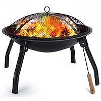 Fire Pit, 22in Foldable Wood Burning Fire Pits for Outside, FirePit with Carry Bag, Spark Screen & Poker, Pack Grill, Folding Legs for Camping, Picnic, Bonfire