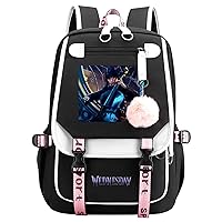 Wednesday Addams Graphic Travel Backpack Daily Canvas Bookbag with USB Charger Port Laptop Daypack