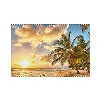 Sunset Hawaiian Palm Tree Placemats Set of 6 Woven Place Mats for Kitchen Dining Table, Heat-Resistant Anti-Skid Table Mats, Wipeable Washable Placemat for Home Decorative, 12x18 Inch