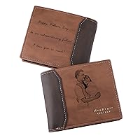Personalized Engraved Bifold Wallet, Custom Leather Wallet with Photo & Text Engraved, Gifts for Men Husband Dad Son Groomsmen(S4 Brown)