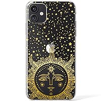 Clear Case Compatible with iPhone 15 14 13 Pro Max 12 Mini 11 SE Xr Xs 8 Plus 7 6s Lightweight Girls Protective Design TPU Golden Cover Flexible Celestial Bohemian Women Sun Silicone Stars Slim