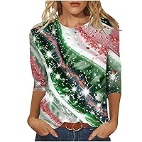 Women's American Flag Patriotic Tops Summer Casual Holiday 3/4 Sleeve T-Shirts 4th of July Crewneck Fashion Tees