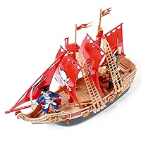 Kids Light Up Pirate Ship Adventure Toy Real Sounds, Red