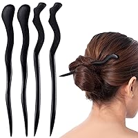 4pcs Vintage Wooden Hair Sticks, Women Natural Wood Hairpins, 2 Styles Retro Hair Chopsticks Hair Pins for Long Hair, Bun, Hair Updo for Ladies, Girls for Parties, Daily Use -Black