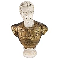 Design Toscano Julius Caesar in Armor Bust Statue, 27 Inch, Faux Bronze and Stone