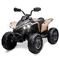 12V Kids ATV, Ride on Toy Car Bombardier Licensed BRP Can-am 4 Wheeler Quad Electric Vehicle, w/LED Lights, Full Metal Suspensions, Bluetooth, Music, USB, Treaded Tires, Khaki
