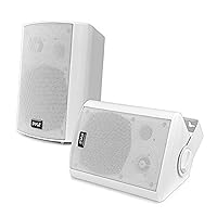 Pyle Wall Mount Bluetooth Home Speaker System - Active + Passive Pair, Wireless, Water-resistant, Stereo Sound, AUX IN - PDWR51BTWT (White)