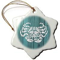 White Crab Motif on Teal Wood Effect Photo- not Real Wood - Ornaments (orn-220420-1)