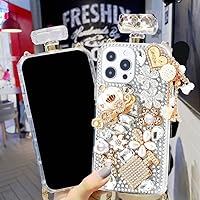 Perfume Bottle Case for iPhone 13 Pro Max 6.7‘’, 3D Luxury Diamond Rhinestone Case, Women Girls Style Handmade Case for iPhone 13 Pro Max Cover with Lanyard Strap (E)