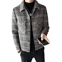 Winter Warm Casual Long Cardigan Jacket Men Single-Breasted Coats Plaid Printed Mens Woolen Coat Clothing