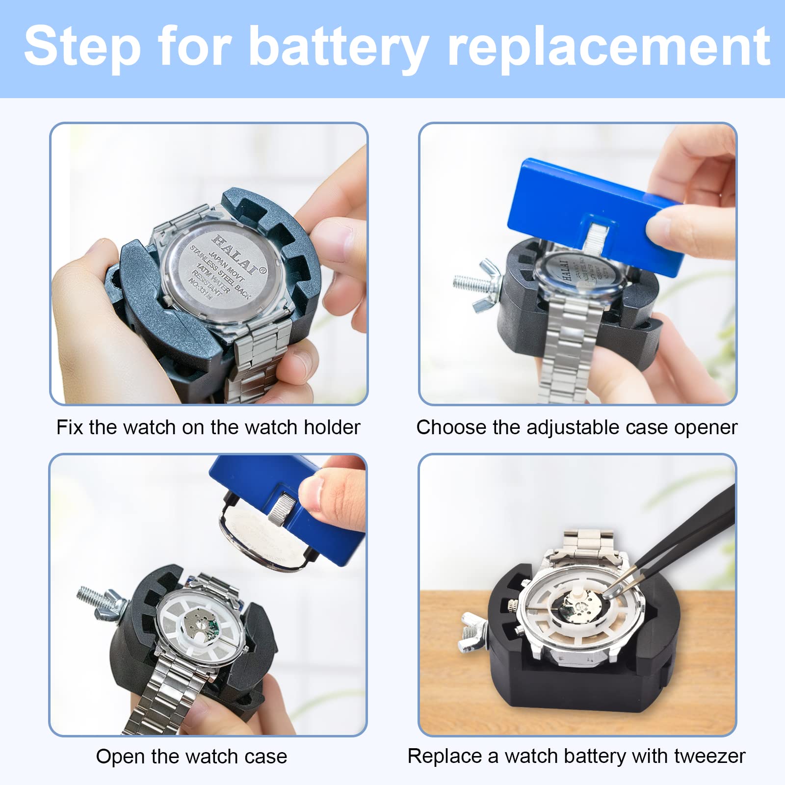 EasyTime Watch Repair Kit - Watch Battery Replacement Kit, Suitable for Watch Back Removal with Watch Back Remover Tools, including Watch Opener tool, Adjustable case opener